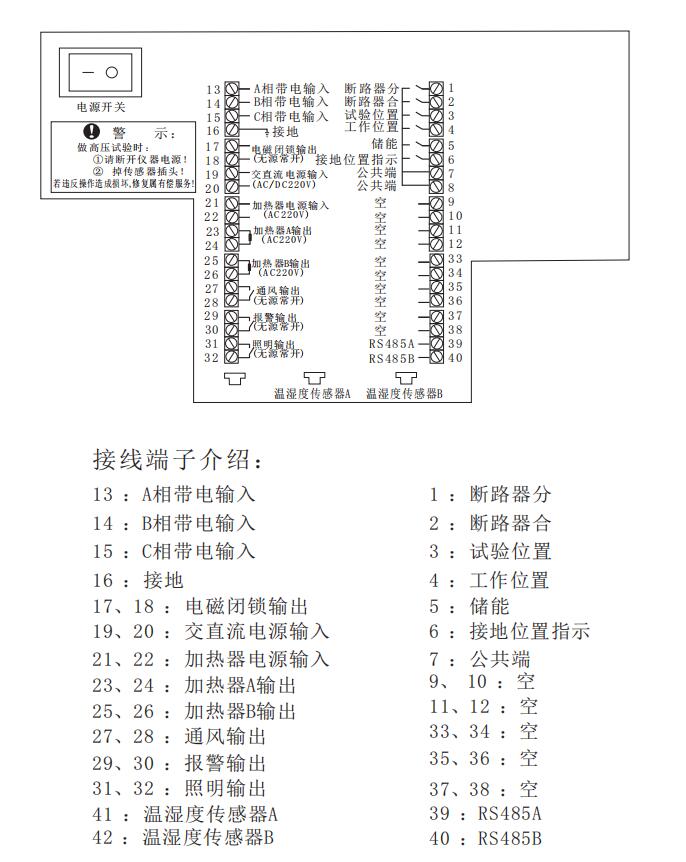 MIC-2306型高压运行柜液晶智能操控装置端子图